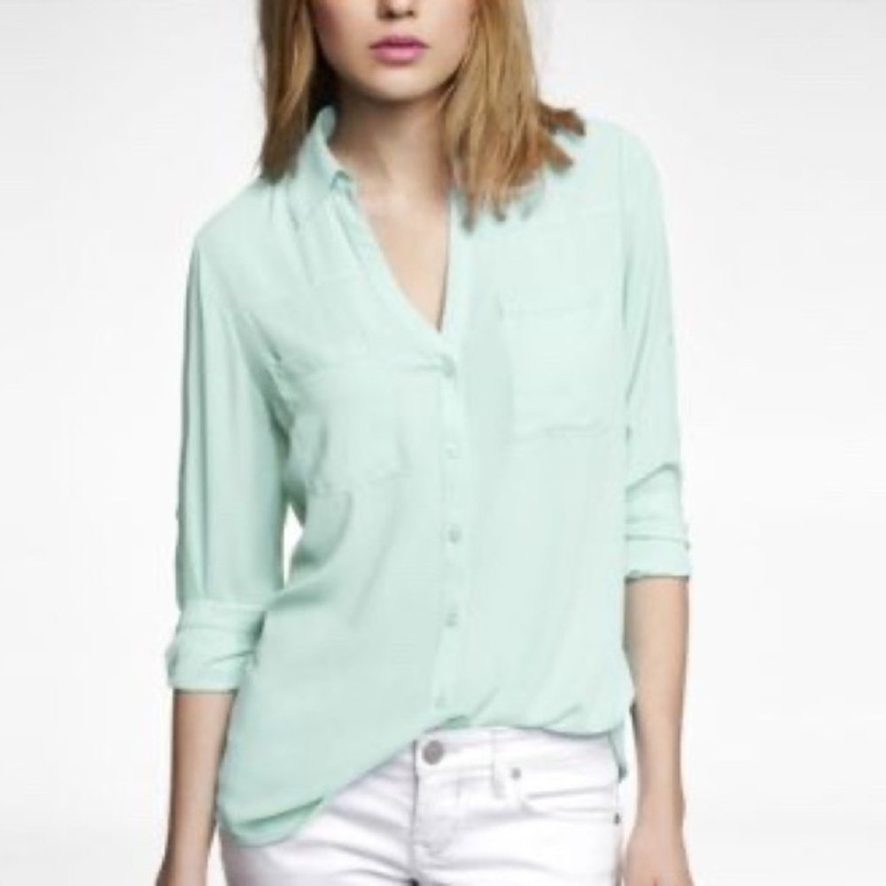 Portofino Shirt Blouse Top Green Aqua Lime